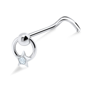 Ring Star Shaped Silver Curved Nose Stud NSKB-445